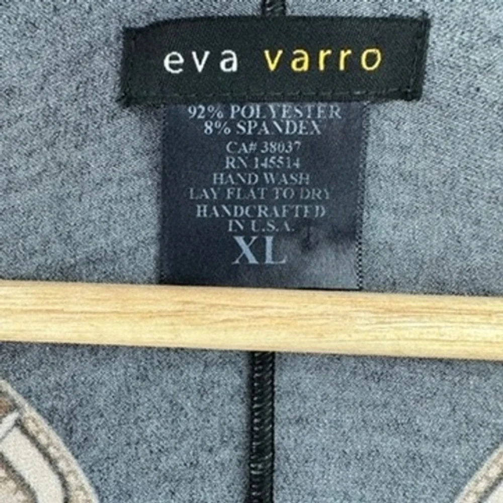Eva Varro Equestrian Tunic Top Black Equestrian Belt Buckle Print 3/4 Sleeve USA - Picture 3 of 8